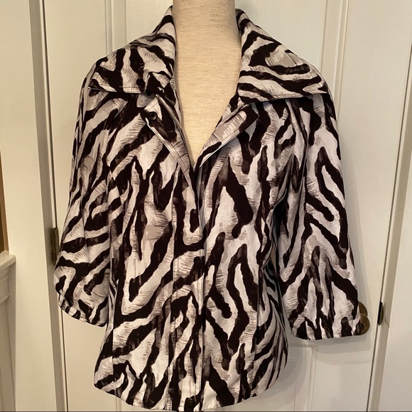 CHICO’S JACKET BLACK WHITE GRAY ZIP FRONT COLLAR POCKETS SIZE 0 S - Picture 3 of 8